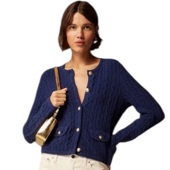 J. Crew Sweaters - J. CREW Odette Cable-Knit Sweater Lady Jacket Cardigan Navy Blue Size Medium